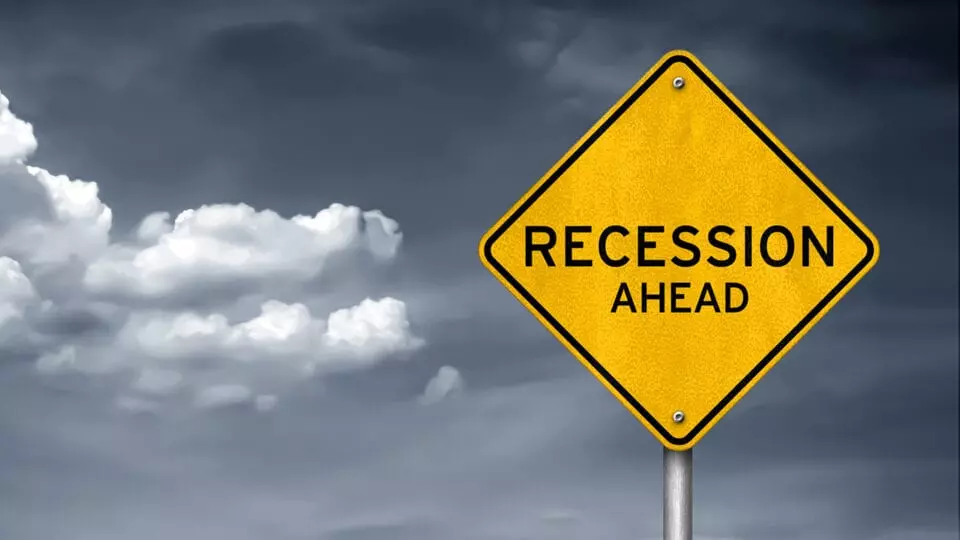 road sign recession ahead