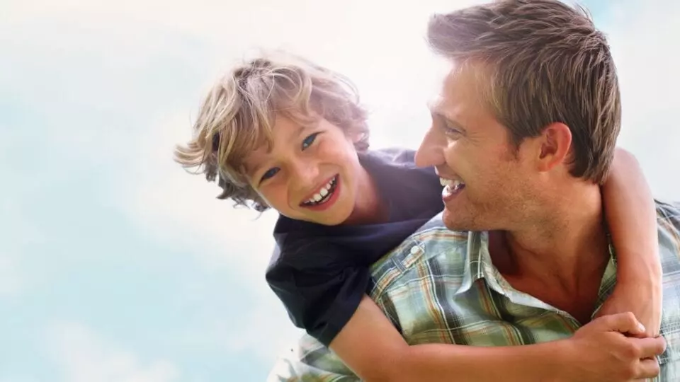 Father and son having fun
