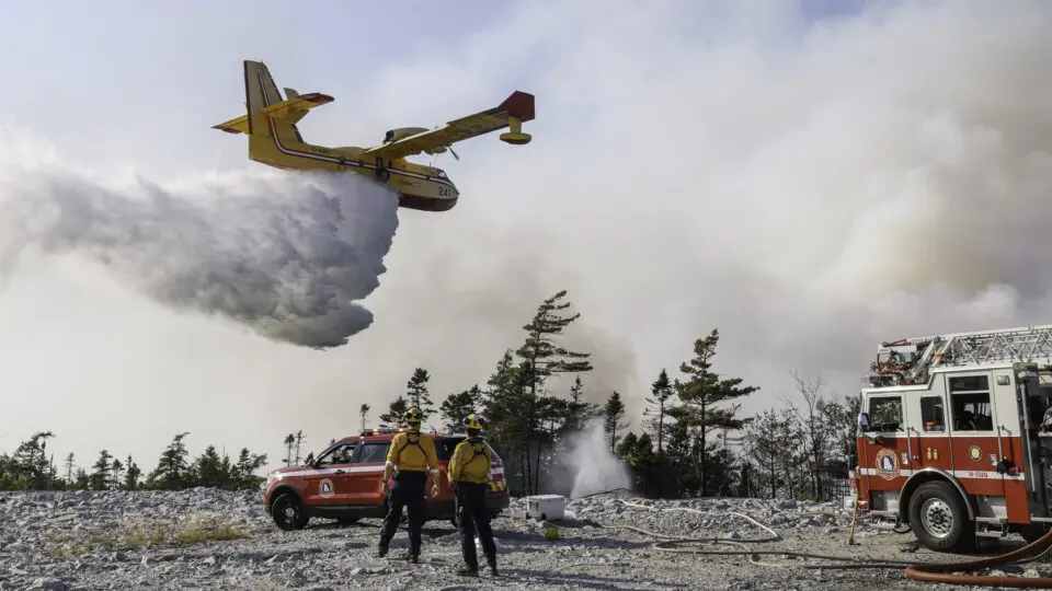 Crew of fire fighters on the scene of a wildfire in Halifax