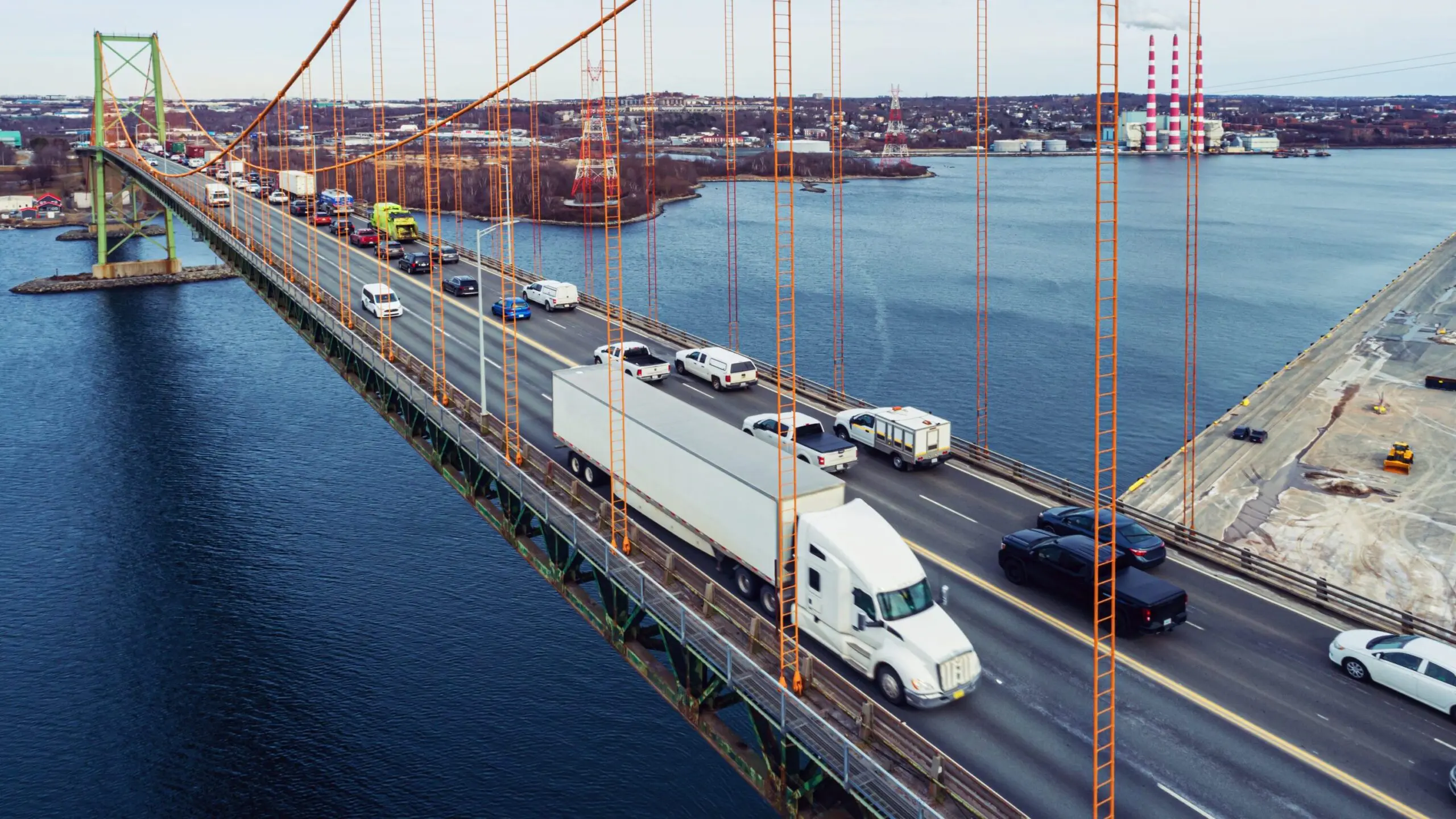 Cars travelling on a Halifax bridge