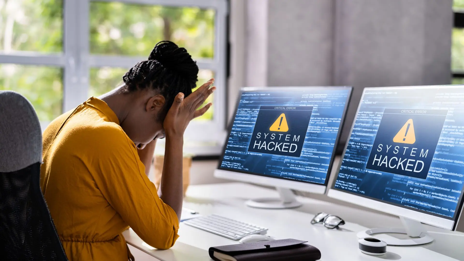 a female frustrated by a cyber attack