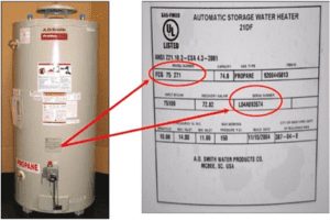 where to find the serial number on a hot water tank