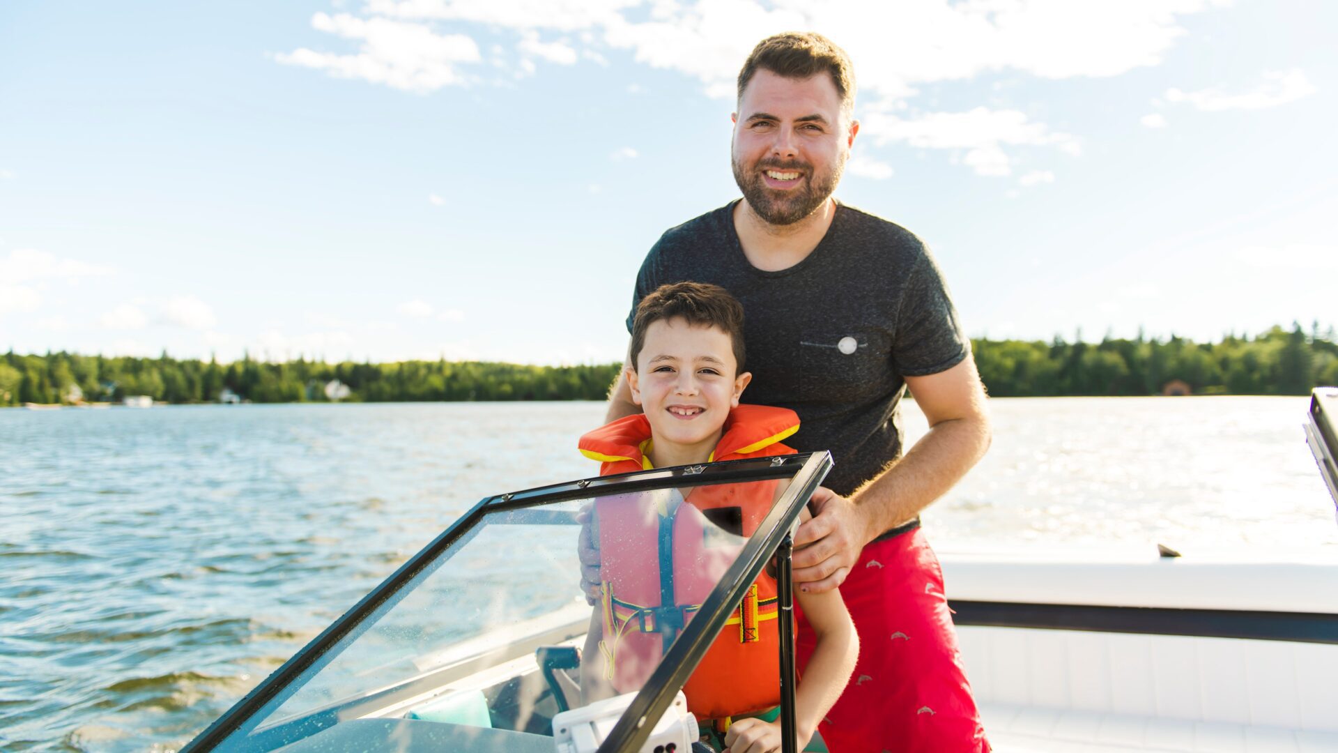 Father and son boating in Nova Scotia