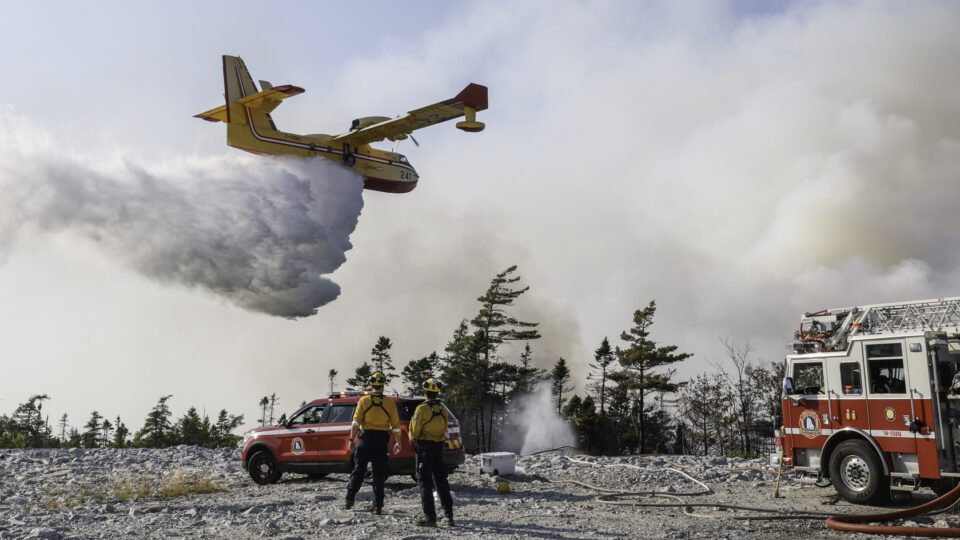Crew of fire fighters on the scene of a wildfire in Halifax