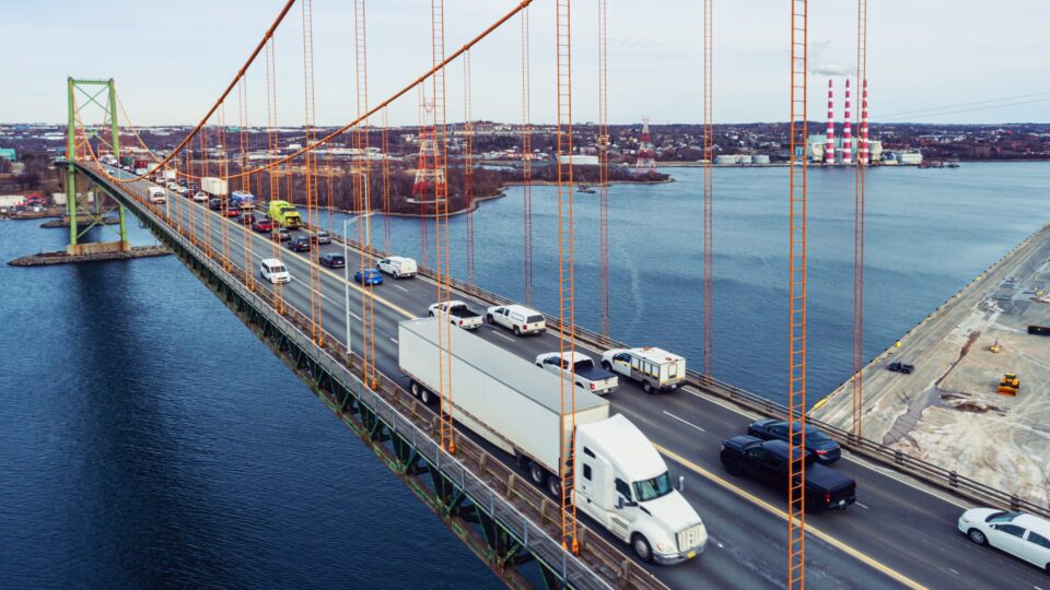Cars travelling on a Halifax bridge